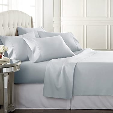 Danjor Linens Bed Sheet Set Queen Size for Hot Sleepers Hotel Premium Sheets with 4 Pillowcases Lightweight Brushed Microfiber Deep Pockets Breathable Cooling 6 Piece Bedding Sets Ice Blue