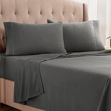 Empyrean Bedding Empyrean Twin Sheets Set 110 GSM 4 Piece Bed Sheets for Twin Size Bed Double Brushed Twin Size Sheets Soft Bedding Sheets Pillowcases Charcoal Gray