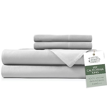 Hotel Sheets Direct 4 Piece Bed Sheet Set California King Size 100 Viscose Derived from Bamboo Sheets Set with 2 Pillowcases Cooling Breathable Luxury Bedding MoistureWicking Silky Soft Gray