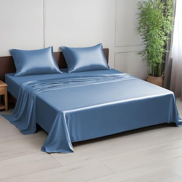 Linenwalas Premium 100 Viscose Derived from Bamboo Full Size Sheet Set Ultra Soft Breathable Cooling Ideal for Hot Sleepers 16 Deep Pocket Hotel Luxury Bedding Bahamas Blue