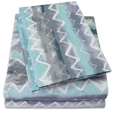 Sweet Home 1500 Supreme Collection Extra Soft Summerset Ocean Vibe Chevron Pattern Sheet Set Full Luxury Bed Sheets Set with Deep Pocket Wrinkle Free Bedding Trending Printed Pattern Full