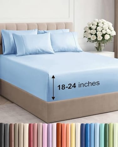 CGK Unlimited Extra Deep King Sheet Set 6 Piece Breathable and Cooling Sheets Hotel Luxury Bedding for Women Men Kids Teens Easy Secure Fit Soft Wrinkle Free Comfy Extra Deep Pockets Light Blue