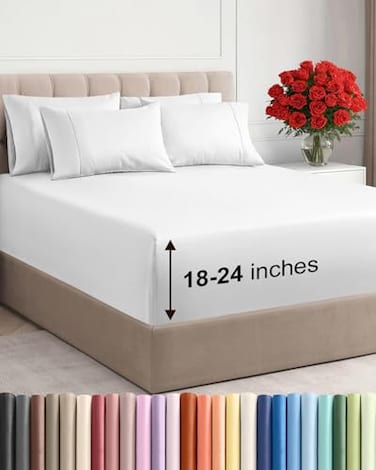 CGK Unlimited Extra Deep Full Sheet Set 6 Piece Breathable and Cooling Sheets Hotel Luxury Bedding for Women Men Kids Teens Easy Secure Fit Soft Wrinkle Free and Comfy Extra Deep Pockets White
