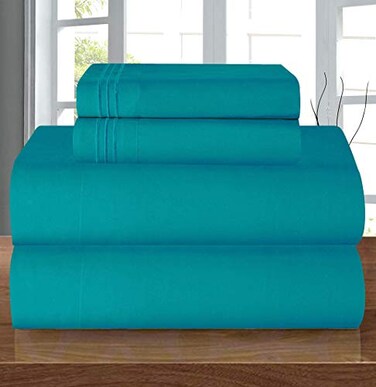 Elegant Comfort Luxury 1500 Premium Hotel Quality Microfiber 4Piece Sheet Set Wrinkle Resistant All Around Elastic Fitted Sheet Deep Pocket up to 16 Queen Turquoise