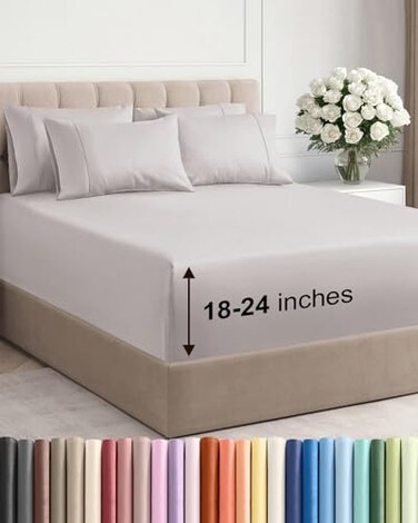CGK Unlimited Extra Deep Cal King Sheet Set 6 Piece Breathable and Cooling Sheets Hotel Luxury Bedding for Women Men Kids Teens Easy Secure Fit Soft and Wrinkle Free Extra Deep Pockets Light Grey