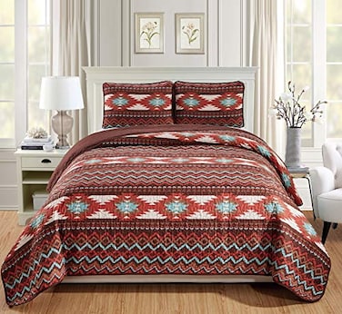 Rugs 4 Less Rustic Southwestern Quilt Stitched Western Bedspread Bedding Set with Tribal Native American Patterns Utah Brown Twin