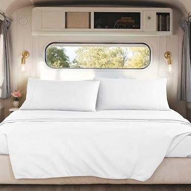 Nestl White Short Queen Sheets for RV Hotel Luxury RV Queen Sheets Set 4 Piece Fitted Bed Sheet Set and Pillowcases Super Soft WrinkleFree and Breathable Camper Bedding