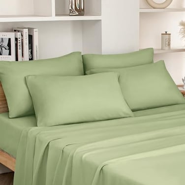 HOMEIDEAS Full Size Bed Sheets 6 Piece Set Sage Green Extra Soft Brushed Microfiber 1800 Bedding Sheets Deep Pocket Wrinkle Fade Free