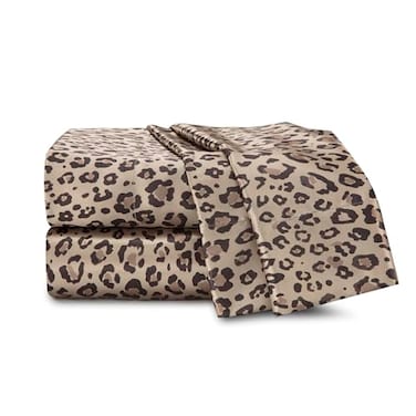 Martex Elegance 4Piece Queen Satin Sheet Set Luxury Hotel Quality Bedding Silky Soft Fabric for Hair and Skin Deep Pocket Fit Smooth Sleep Surface Wrinkle Resistant Leopard Print