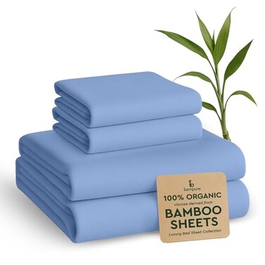 BAMPURE Luxury Series Queen Sheet Set 100 Pure Viscose from Bamboo Super Soft Cooling Sheets for Hot Sleepers Deep Pocket L Blue