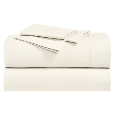 Royal Hotel Bedding Abripedic Crispy Percale Sheets 300ThreadCount 5PC Solid Sheet Set 100 Cotton Up to 18 Inch Deep Pocket SplitKing Ivory