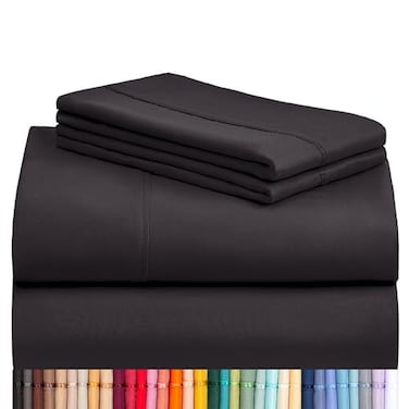 LuxClub 4 PC Full Sheet Set Breathable Luxury Bed Sheets Deep Pockets 18 Wrinkle Free Cooling Bed Sheets Machine Washable Hotel Bedding Silky Soft Black Full