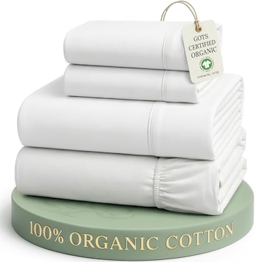 LANE LINEN 100 Organic Mercerized Cotton Pre Washed Full Size Bed Sheets Soft Comfy Low Pill Fade Resistance Fully Elasticized Oeko Tex Certified 15 Deep Pocket Full Sheet Set White