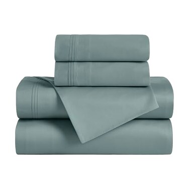 SUPERIOR Superior Egyptian Cotton 4 Piece Sheet Set 650 Thread Count EcoFriendly Sustainable Sheets UltraSoft Basics Solid Deep Pocket Fitted Sheet Flat Sheet Pillowcases Olympic Queen Teal