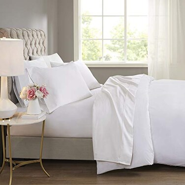 Madison Park 600 TC Cooling Cotton Blend Solid Sheet 16 Inch Deep Pocket All Season Soft BeddingSet Matching Pillow Case King White 4 Piece