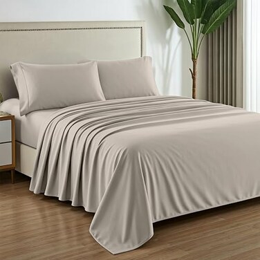 Mayfair Linen 100 Pure Egyptian Cotton Sheet Queen Size Luxury 1000 Series Grandiose Collection Queen Size Sheets 4 PC Taupe 16 Deep Pocket Sateen Weave Soft Cooling Hotel Bed Sheets Set