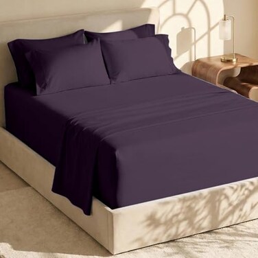 Hearth &amp; Hearth Harbor Extra Deep Pocket Queen Sheets Sets Fits Mattress 1824 Inches Deep Extra Deep Pocket Sheets 6 Piece Queen Size Eggplant