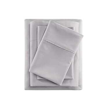 Beautyrest Madison Park 600 TC Cooling Cotton Blend Solid Bed Sheet Set with 16 Inch Deep Pocket All Season Soft BeddingSet Matching Pillow Case King Grey 4 Piece