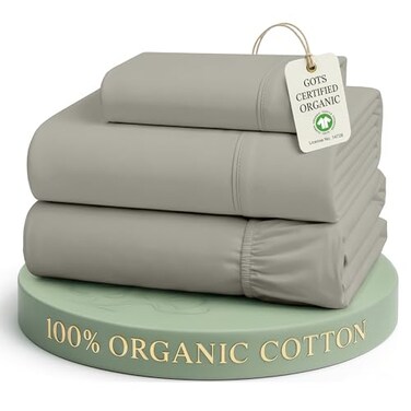 LANE LINEN 100 Organic Cotton Sheets Twin Size Soft Comfy Mercerized Fully Elasticized Naturally Temperature Regulating Sustainably Produced Luxury Hotel Quality Cotton Twin Sheet Set Silver