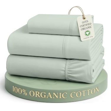 LANE LINEN Twin Sheets 100 Organic Cotton Soft 3pc Percale Cool Blue