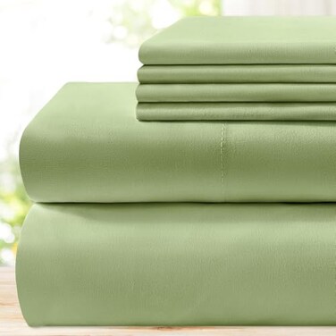 BYSURE 6 Pieces Bed Sheets SetFull Sage Green Hotel Luxury Super Soft 1800 Thread Count 100 Microfiber Sheets with Deep Pockets Wrinkle Fade Resistant