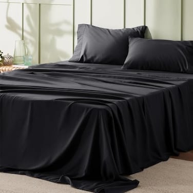 Bedsure Queen Sheet Set 4 Pieces Soft Queen Size Sheets Breathable Cooling Hotel Luxury Easy Care Polyester Microfiber Bedding for Kids Women Men Black