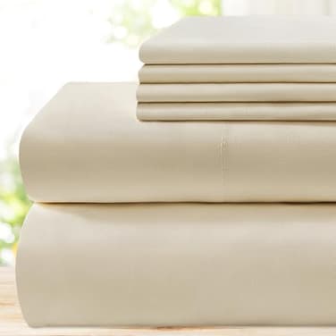 BYSURE 6 Pieces Bed Sheets SetFull CreamBeige Hotel Luxury Super Soft 1800 Thread Count 100 Microfiber Sheets with Deep Pockets Wrinkle Fade Resistant