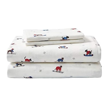 Eddie Bauer Flannel Sheets King Size AntiPilling Wrinkle Resistant Cotton Touchably Soft for AllSeason Comfort Bed Sheets with Matching Pillowcases Fitted Sheet Ski Patrol White