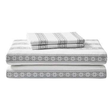 Eddie Bauer Queen Sheets Cotton Flannel Bedding Set Brushed For Extra Softness Cozy Home Decor Snowflake Fair Isle Queen