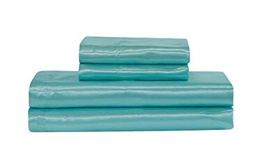MK Home Mk Collection Soft Silky Satin Solid Color Deep Pocket Sheet Set Aqua Blue King