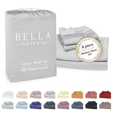 BC BELLA Bella Coterie Luxury Bamboo Viscose King Size Sheet Set 100 Organically Grown Ultra Soft Cooling for Hot Sleepers 18 Deep Pocket Grey Mist