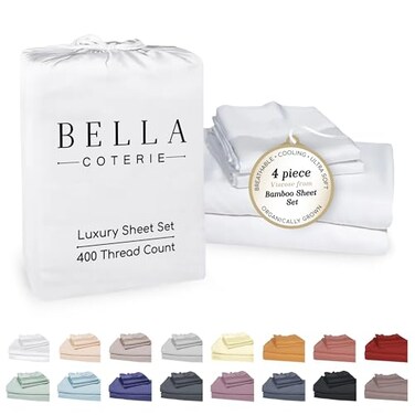 BC BELLA Bella Coterie Luxury Bamboo Viscose Queen Size Sheet Set 100 Organically Grown Ultra Soft Cooling for Hot Sleepers 18 Deep Pocket White