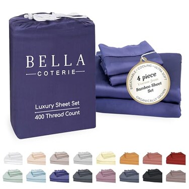 BC BELLA Bella Coterie Luxury Bamboo Viscose Queen Size Sheet Set 100 Organically Grown Ultra Soft Cooling for Hot Sleepers 18 Deep Pocket Twilight Blue
