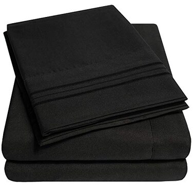 Sweet Home 1500 Supreme Collection Extra Deep Pocket Sheets Set Luxury Soft Bed Sheets Wrinkle Free Bedding Over 40 Colors 21 inch Extra Deep Pocket Queen Black
