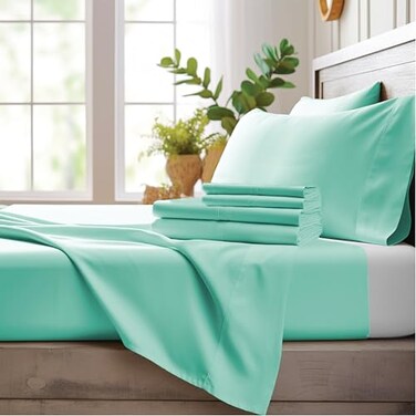 Bamboo Bay 4 Piece Queen Size Sheet Set 100 Viscose Made from Bamboo Breathable Ultra Soft Cooling Bed Sheets for Hot Sleepers Beddings with Deep Pockets Fit 16 Mattress Ocean Wave