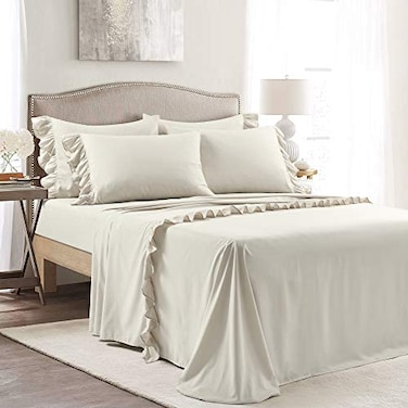Lush Decor Reyna Ruffle Sheet Set 6 Piece Set Queen Wheat Queen Sheets Beige Bed Sheets Queen Size Bed Sheet Set Coquette Bedroom Decor