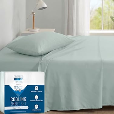 Degrees of Comfort Coolmax Cooling Bed Sheets Twin Size for Hot Sleepers Moisture Wicking Sheet Set for Night Sweats Deep Pocket Ultra Soft Cozy for All Seasons Aqua 3 Pieces