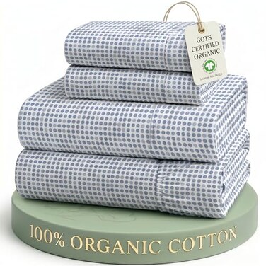 LANE LINEN 100 Organic Cotton Full Sheets Set Soft Comfy Percale Long Staple Soft Bedding Breathable Fully Elasticized Mercerized Printed Cotton Full Size Set Polka Dot