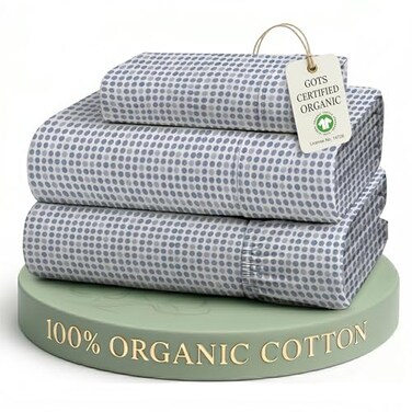 LANE LINEN 100 Organic Cotton Pre Washed Extra Long Twin Sheets Low Pill Fade Resistant Macine Wash Naturally Temperature Regulating Printed Cotton Sheets Twin XL Bed Sheets Polka Dot Blue