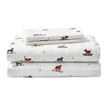 Eddie Bauer Flannel Sheets Twin Size AntiPilling Wrinkle Resistant Cotton Touchably Soft for AllSeason Comfort Bed Sheets with Matching Pillowcase Fitted Sheet Ski Patrol White