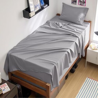 Bedsure Twin XL Sheet Sets Dorm Bedding GentleSoft Breathable Extra Long Twin Sheets Pillowcases Moisture Wicking Cooling Deep Pocket Fits Mattress Up to 21 Inches Thick Light Grey