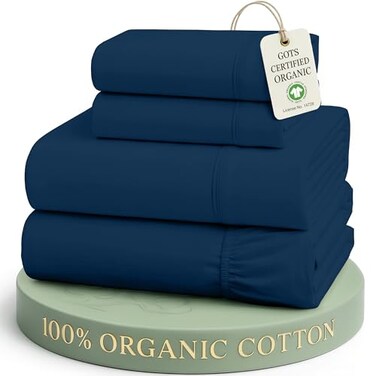 LANE LINEN Full Sheets 100 Organic Cotton Percale Cooling Soft 4pc Navy