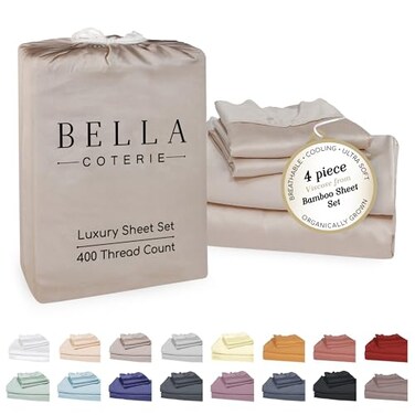 BC BELLA Bella Coterie Luxury Bamboo Viscose Queen Size Sheet Set 100 Organically Grown Ultra Soft Cooling for Hot Sleepers 18 Deep Pocket Dune