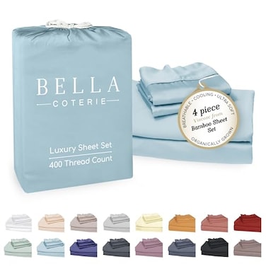 BC BELLA Bella Coterie Luxury Bamboo Viscose King Size Sheet Set 100 Organically Grown Ultra Soft Cooling for Hot Sleepers 18 Deep Pocket Coastal Blue