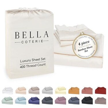 BC BELLA Bella Coterie Luxury Bamboo Viscose King Size Sheet Set 100 Organically Grown Ultra Soft Cooling for Hot Sleepers 18 Deep Pocket Ivory