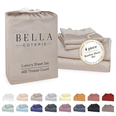 BC BELLA Bella Coterie Luxury Bamboo Viscose Cal King Size Sheet Set 100 Organically Grown Ultra Soft Cooling for Hot Sleepers 18 Deep Pocket Dune