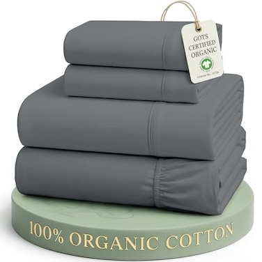 LANE LINEN Full Sheet Set 100 Organic Cotton Cooling Soft 4pc Charcoal