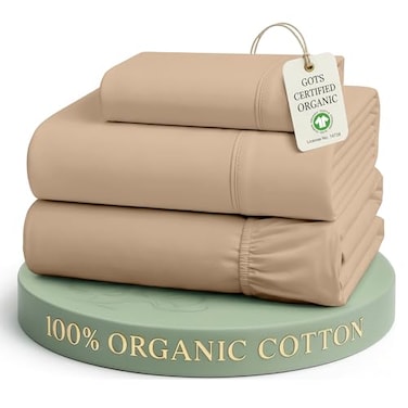 LANE LINEN Twin XL Bed Sheets 100 Organic Cotton Percale Cooling Taupe