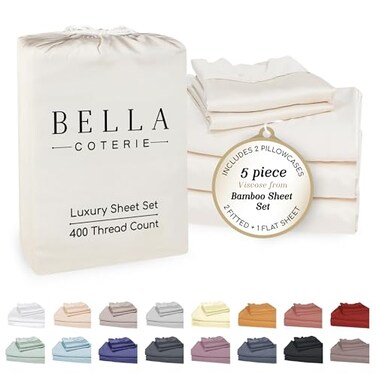 BC BELLA Bella Coterie Luxury Bamboo Viscose Split King Size Sheet Set 2 Fitted Sheets for Sleep Number Adjustable Beds 100 Organically Grown Cooling Ultra Soft 18 Deep Pocket Ivory