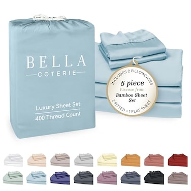 BC BELLA Bella Coterie Luxury Bamboo Viscose Split King Size Sheet Set 2 Fitted Sheets for Sleep Number Adjustable Beds 100 Organically Grown Cooling Ultra Soft 18 Deep Pocket Coastal Blue